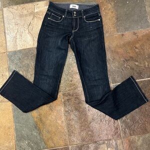 PAIGE Hidden Hills Petite Dark Wash Straight Bootcut Jeans | Size 24
